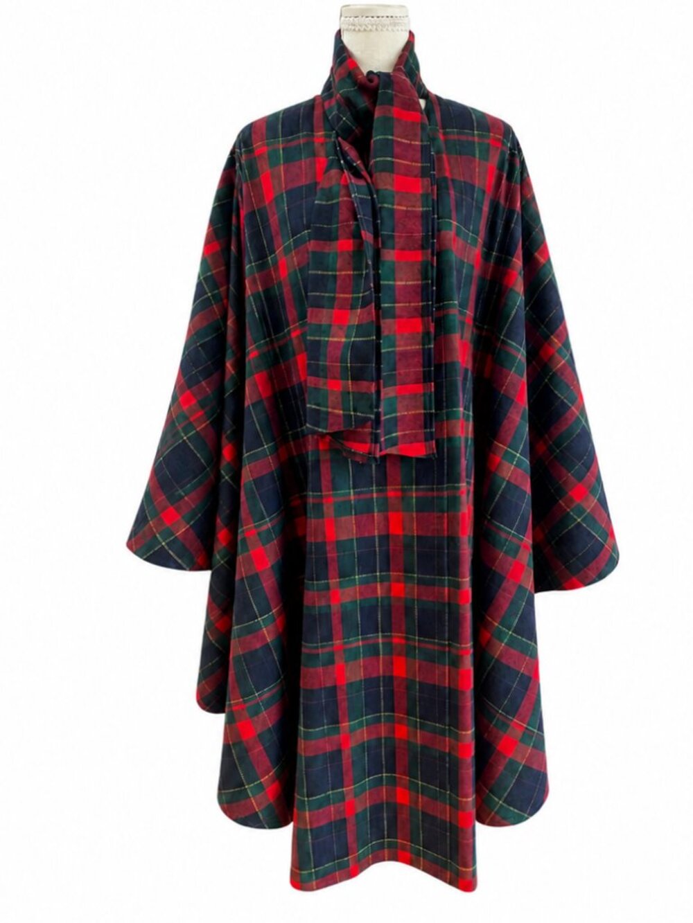 Avoca Ireland Vintage Pure Wool Plaid Cape Coat Attached Scarf